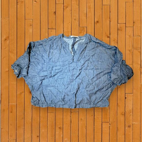 Trina Turk Lyocell Linen Denim Wide Body Crop Top Size M - Picture 1 of 8